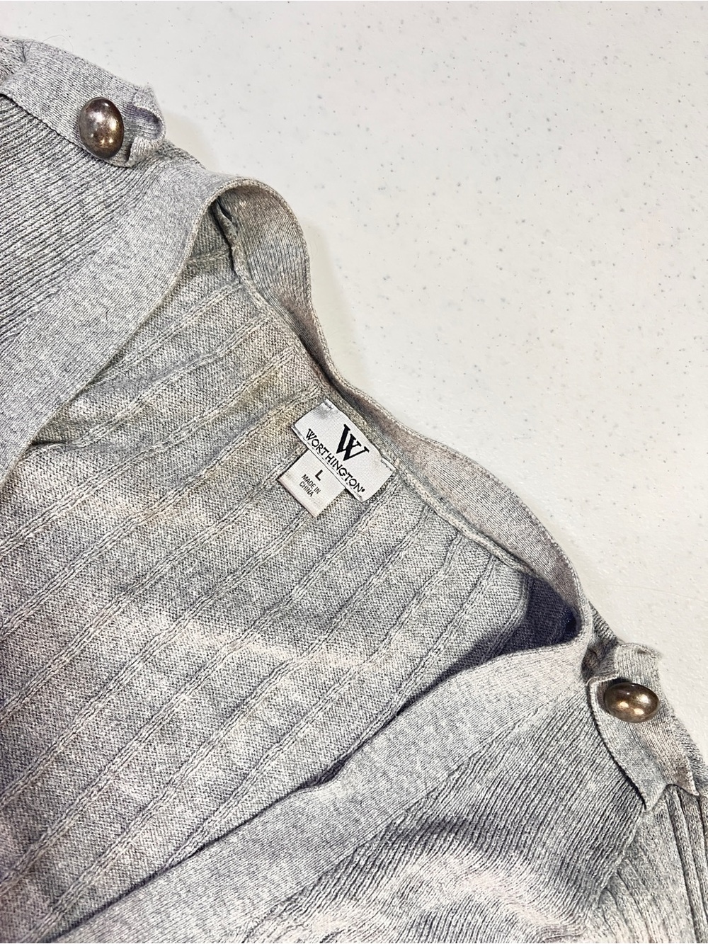 Worthington Light Gray Ribbed Button-Front Cardigan - Picture 3 of 9